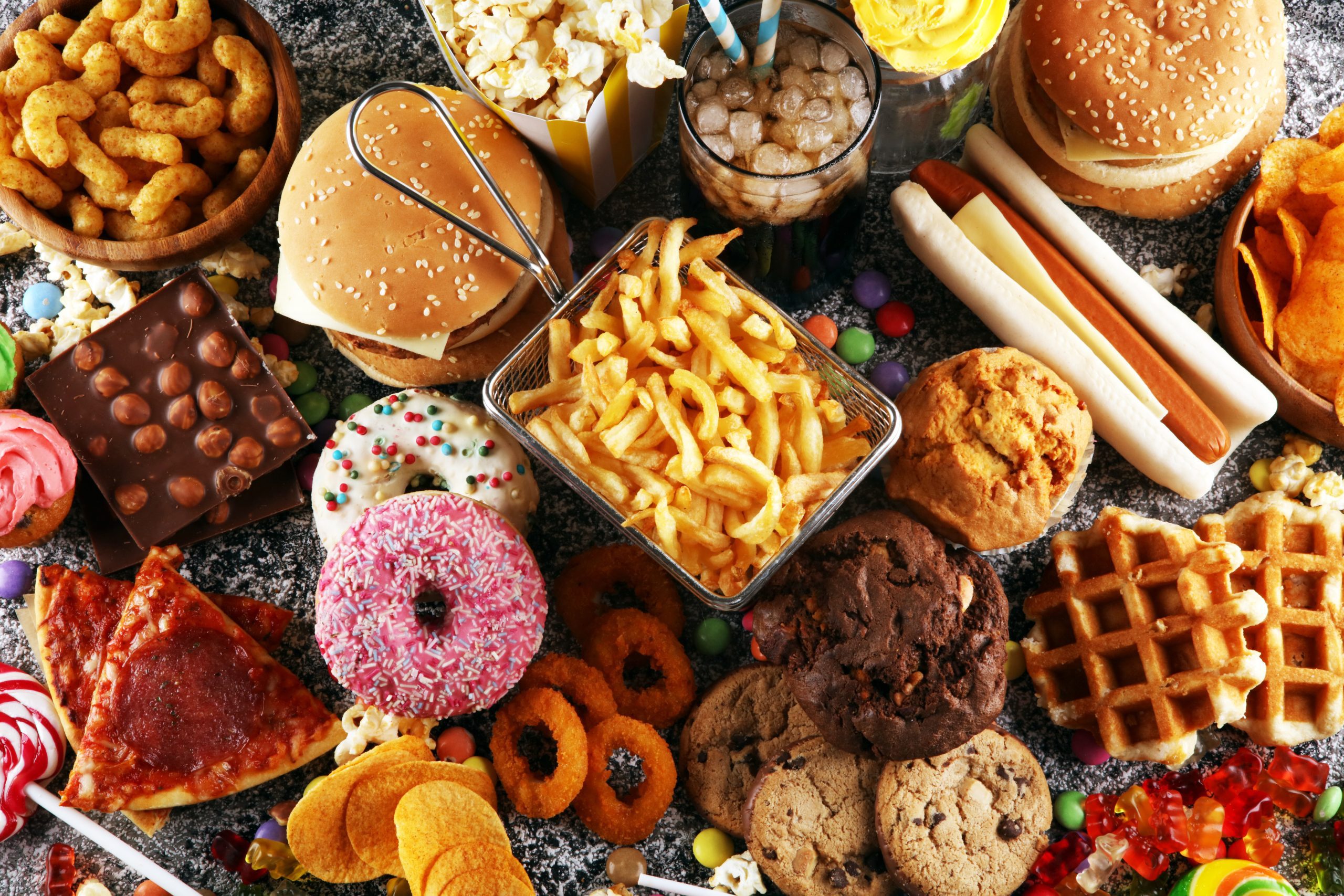 Various types of junk food