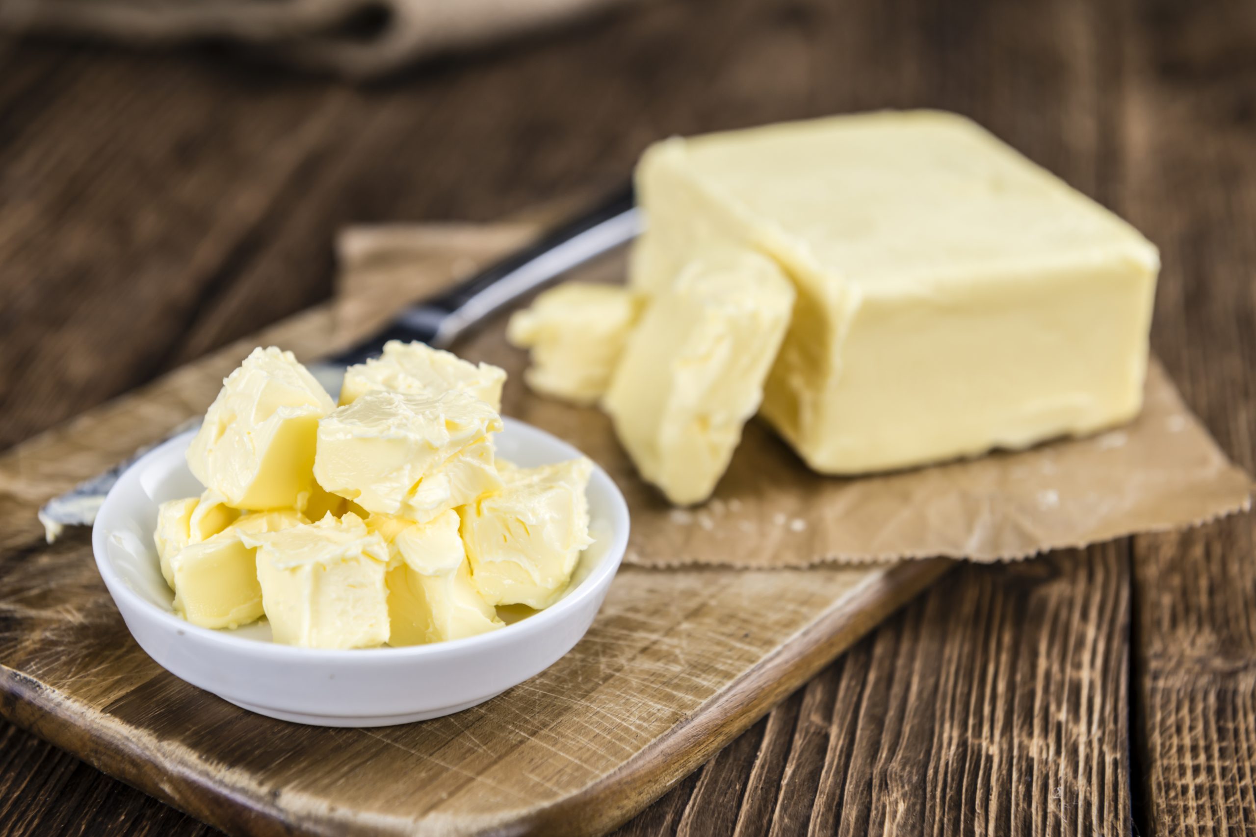 Butter with knife and bowl